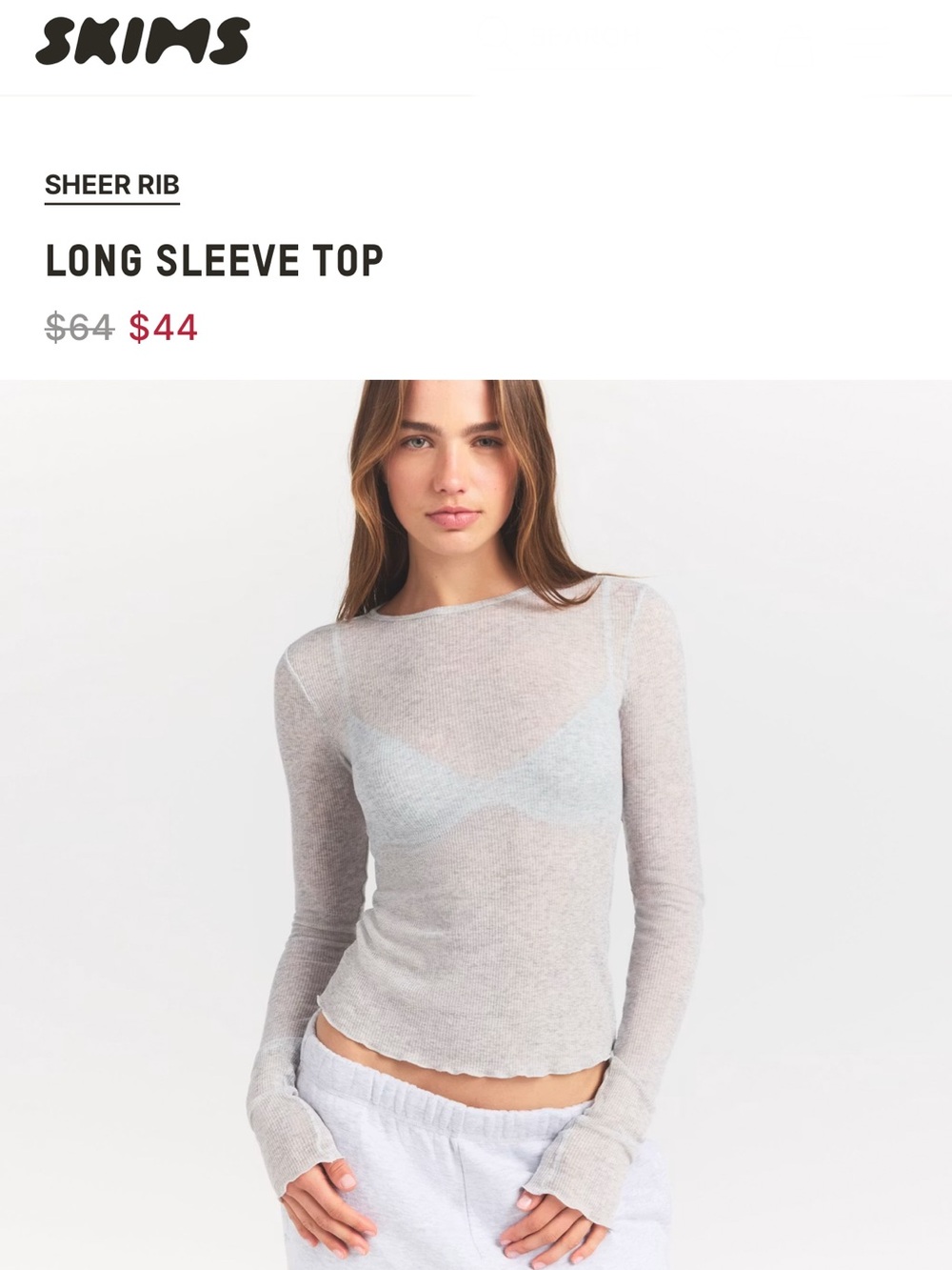 SKIMS - Sheer Long Sleeve T-Shirt (Light Heather Grey)